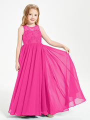 Long Junior Bridesmaid Dresses Lace Top Fuchsia