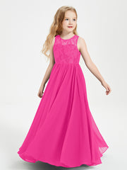 Long Junior Bridesmaid Dresses Lace Top Fuchsia