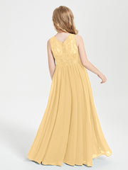 Long Junior Bridesmaid Dresses Lace Top Gold