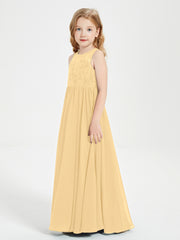 Long Junior Bridesmaid Dresses Lace Top Gold
