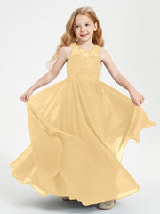 Long Junior Bridesmaid Dresses Lace Top Gold