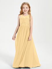 Long Junior Bridesmaid Dresses Lace Top Gold