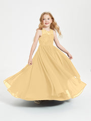 Long Junior Bridesmaid Dresses Lace Top Gold