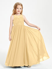 Long Junior Bridesmaid Dresses Lace Top Gold