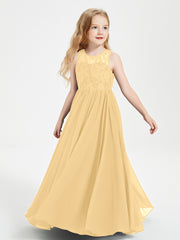 Long Junior Bridesmaid Dresses Lace Top Gold