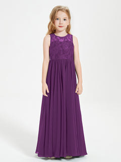 Long Junior Bridesmaid Dresses Lace Top Grape