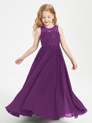 Long Junior Bridesmaid Dresses Lace Top Grape