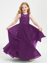 Long Junior Bridesmaid Dresses Lace Top Grape