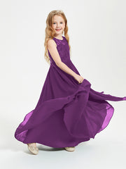Long Junior Bridesmaid Dresses Lace Top Grape