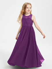 Long Junior Bridesmaid Dresses Lace Top Grape