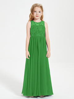 Long Junior Bridesmaid Dresses Lace Top Green