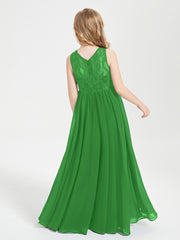 Long Junior Bridesmaid Dresses Lace Top Green