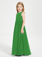 Long Junior Bridesmaid Dresses Lace Top Green
