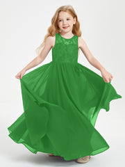Long Junior Bridesmaid Dresses Lace Top Green