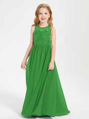 Long Junior Bridesmaid Dresses Lace Top Green
