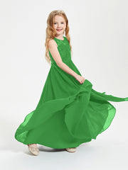 Long Junior Bridesmaid Dresses Lace Top Green