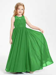 Long Junior Bridesmaid Dresses Lace Top Green