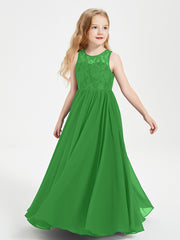 Long Junior Bridesmaid Dresses Lace Top Green