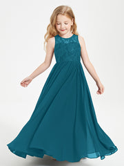 Long Junior Bridesmaid Dresses Lace Top Ink Blue