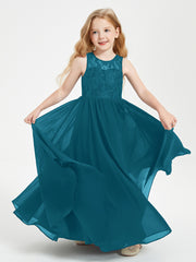 Long Junior Bridesmaid Dresses Lace Top Ink Blue