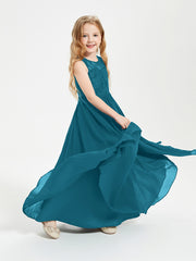 Long Junior Bridesmaid Dresses Lace Top Ink Blue