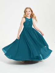 Long Junior Bridesmaid Dresses Lace Top Ink Blue