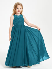 Long Junior Bridesmaid Dresses Lace Top Ink Blue