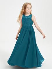 Long Junior Bridesmaid Dresses Lace Top Ink Blue