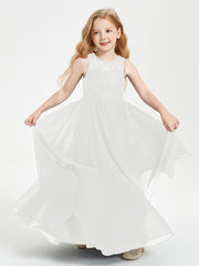Long Junior Bridesmaid Dresses Lace Top Ivory