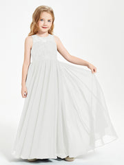 Long Junior Bridesmaid Dresses Lace Top Ivory