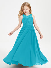 Long Junior Bridesmaid Dresses Lace Top Jade