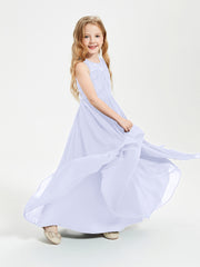 Long Junior Bridesmaid Dresses Lace Top Lavender