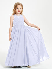 Long Junior Bridesmaid Dresses Lace Top Lavender