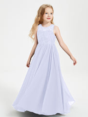 Long Junior Bridesmaid Dresses Lace Top Lavender