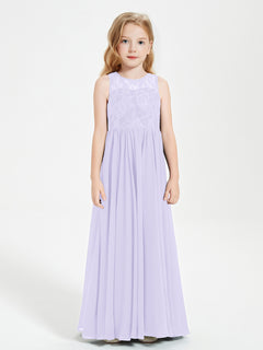 Long Junior Bridesmaid Dresses Lace Top Lilac