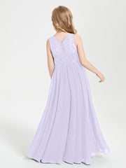 Long Junior Bridesmaid Dresses Lace Top Lilac