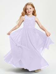Long Junior Bridesmaid Dresses Lace Top Lilac
