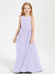 Long Junior Bridesmaid Dresses Lace Top Lilac