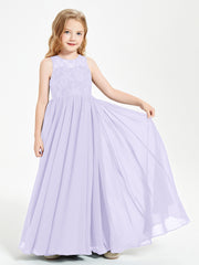 Long Junior Bridesmaid Dresses Lace Top Lilac