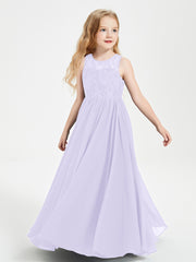 Long Junior Bridesmaid Dresses Lace Top Lilac