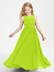 Long Junior Bridesmaid Dresses Lace Top Lime Green