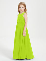 Long Junior Bridesmaid Dresses Lace Top Lime Green