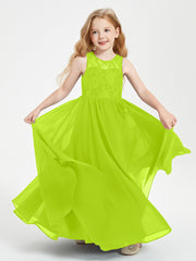 Long Junior Bridesmaid Dresses Lace Top Lime Green