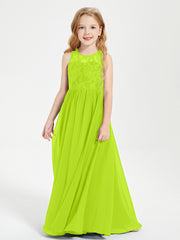 Long Junior Bridesmaid Dresses Lace Top Lime Green