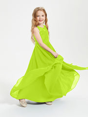 Long Junior Bridesmaid Dresses Lace Top Lime Green