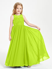 Long Junior Bridesmaid Dresses Lace Top Lime Green