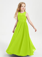 Long Junior Bridesmaid Dresses Lace Top Lime Green