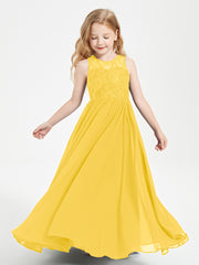Long Junior Bridesmaid Dresses Lace Top Marigold