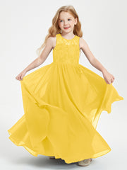 Long Junior Bridesmaid Dresses Lace Top Marigold
