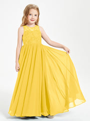 Long Junior Bridesmaid Dresses Lace Top Marigold